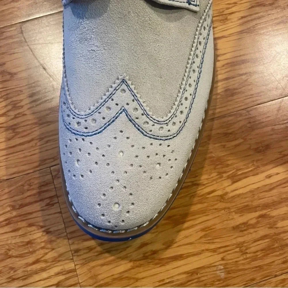 GBX Grieves Suede Men’s Wingtip Oxfords Professional Shoes Chalk White New Box - Picture 8 of 10